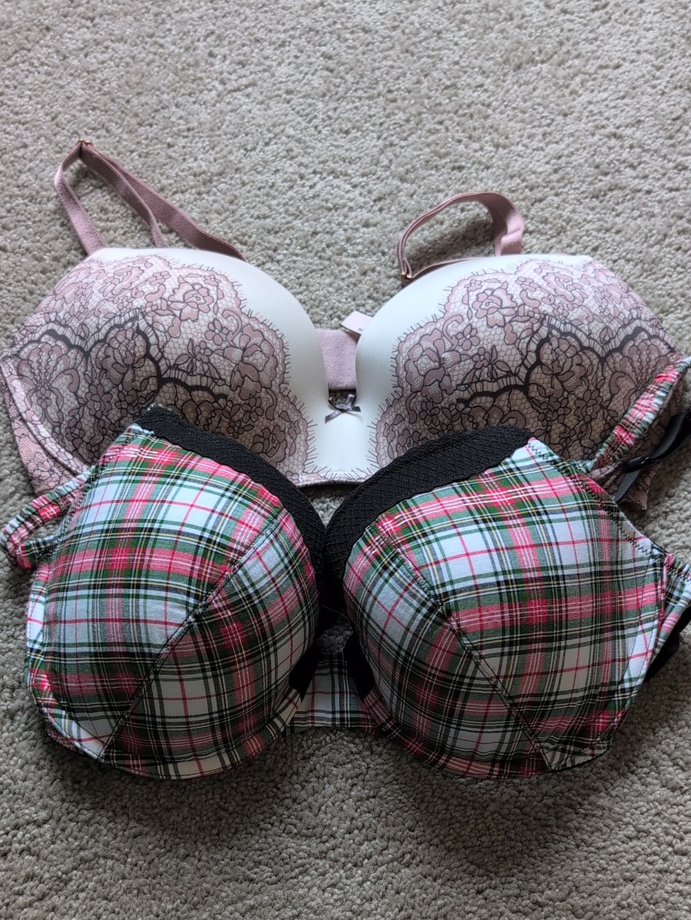 Pink Lace and  Plaid Bras Bundle - Women Intimates